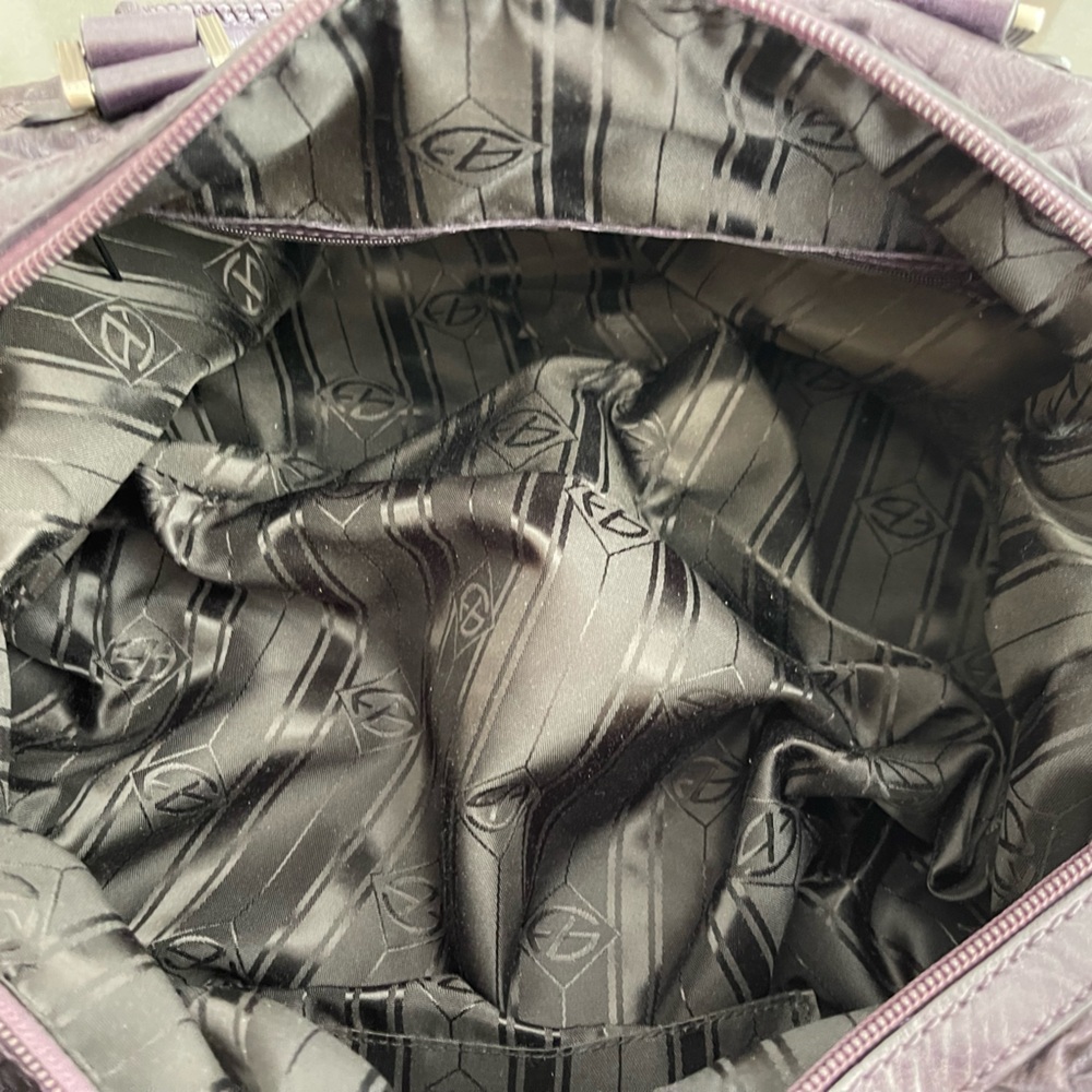 NWOT FRANCESCO BIASIA LEATHER TRIM SATCHEL. Deep Purple! Soft, Supple Materials! - Picture 12 of 13